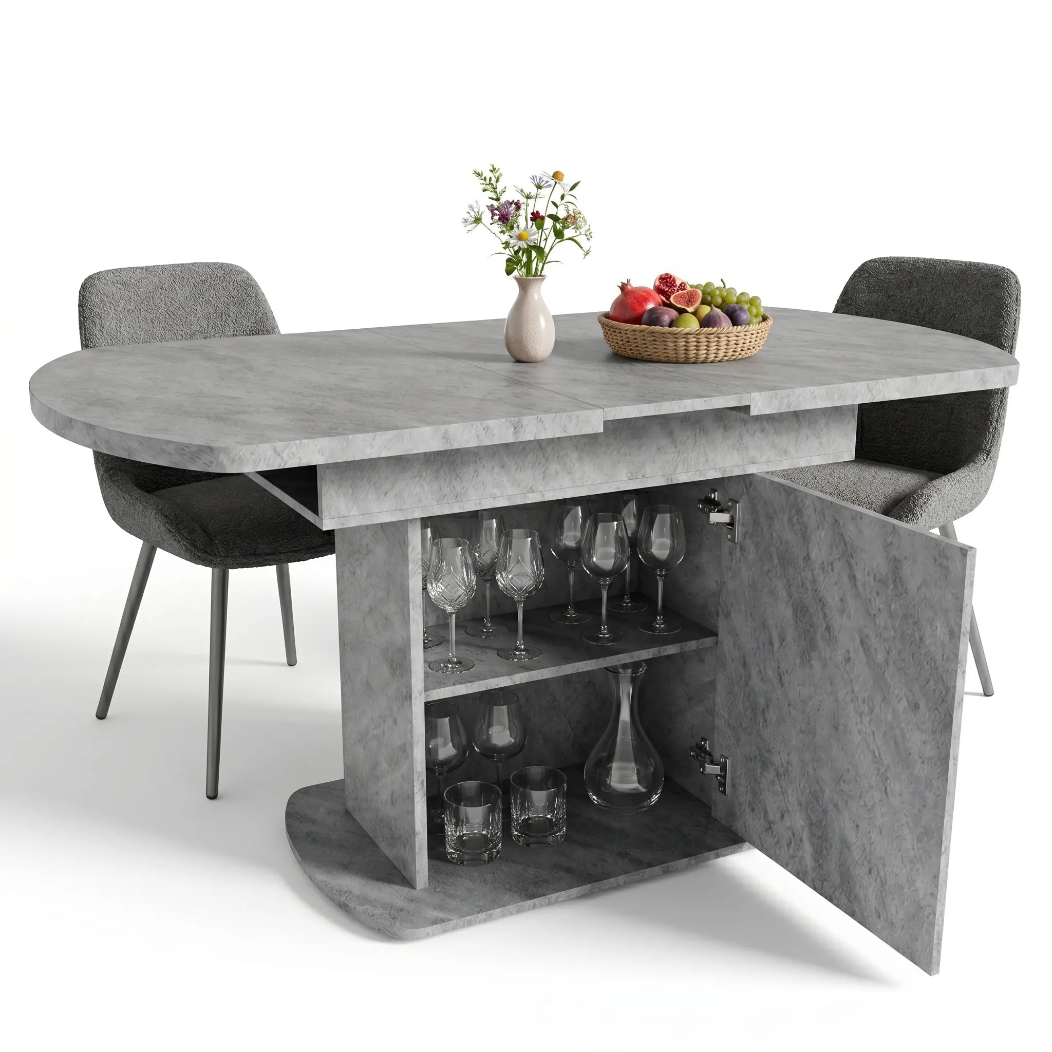 Table à manger ovale extensible effet béton Nylora