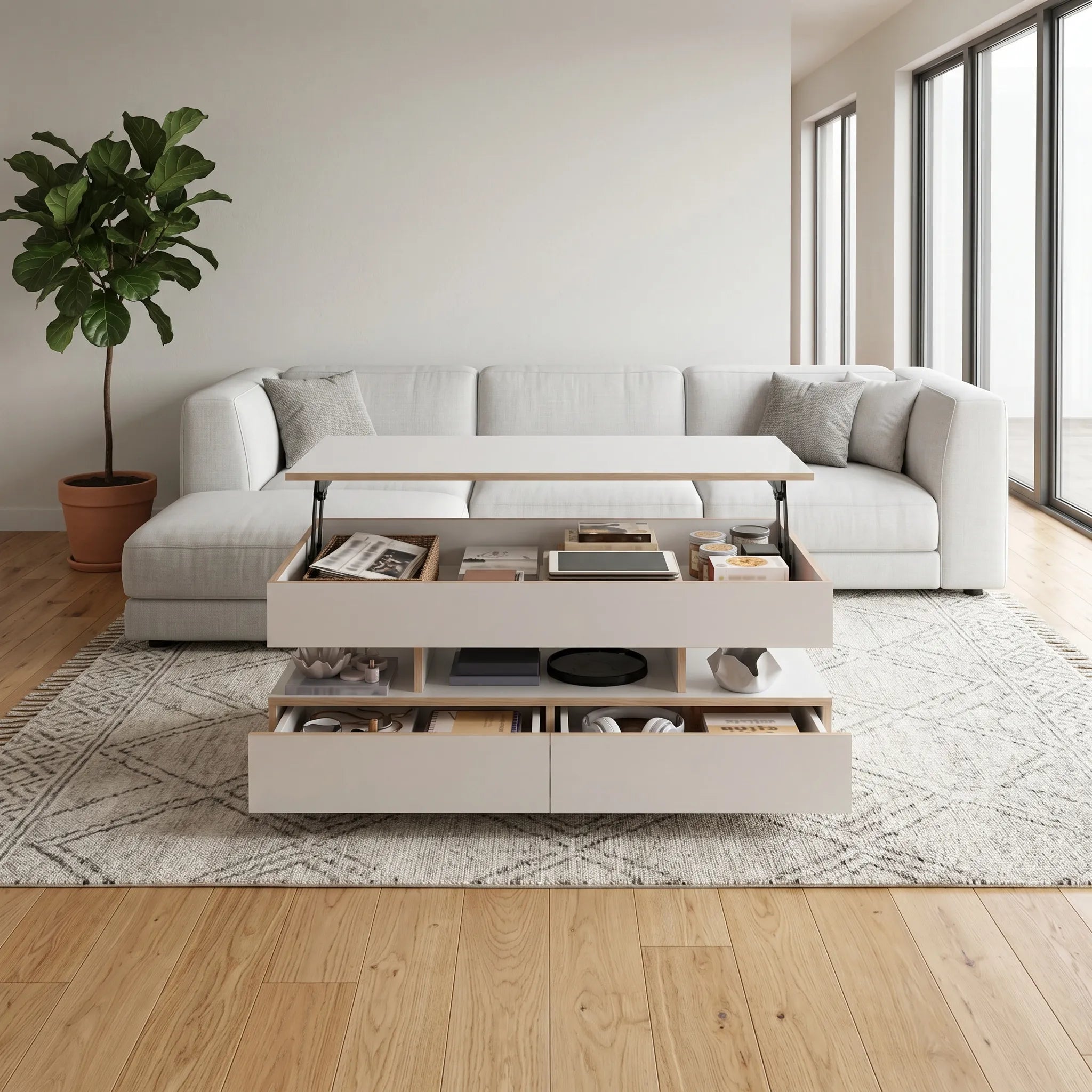 Table basse relevable extensible