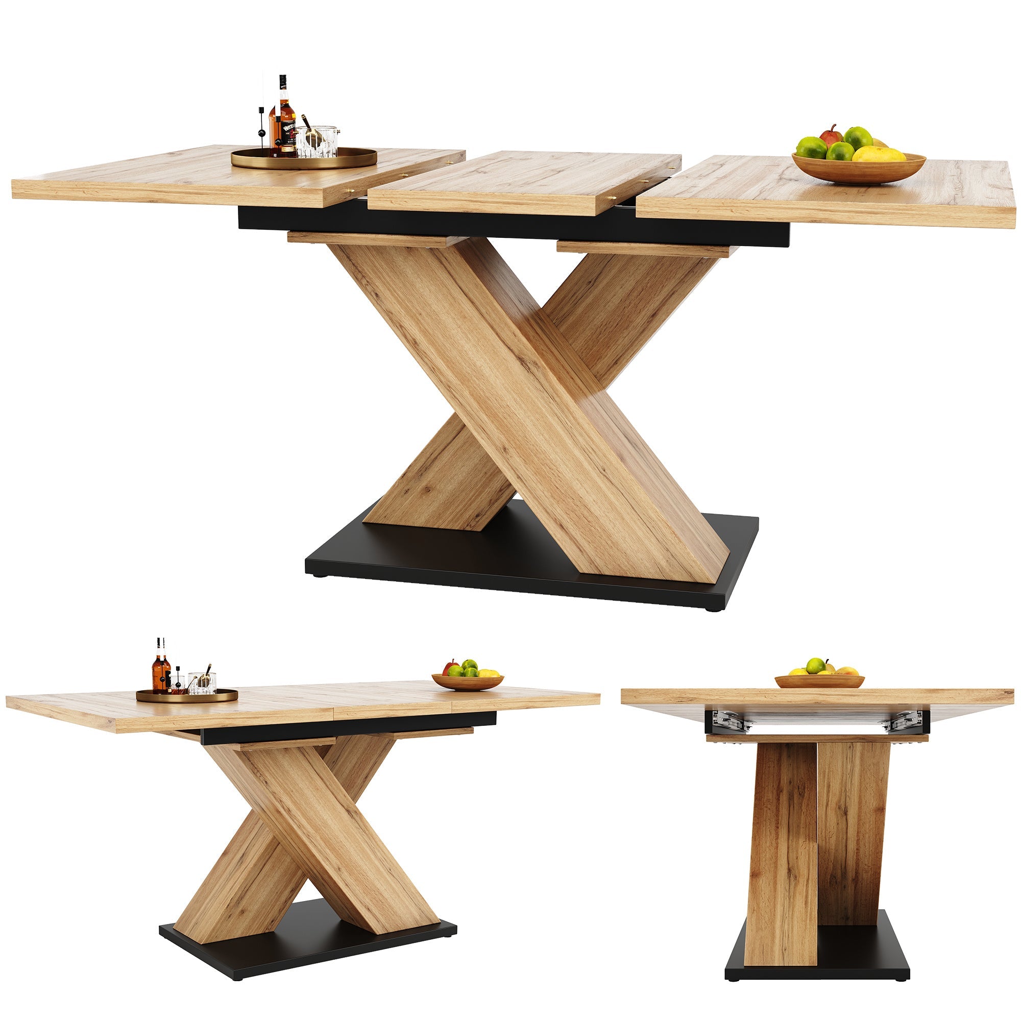 Table à Manger Extensible en Bois avec Pieds Croisés