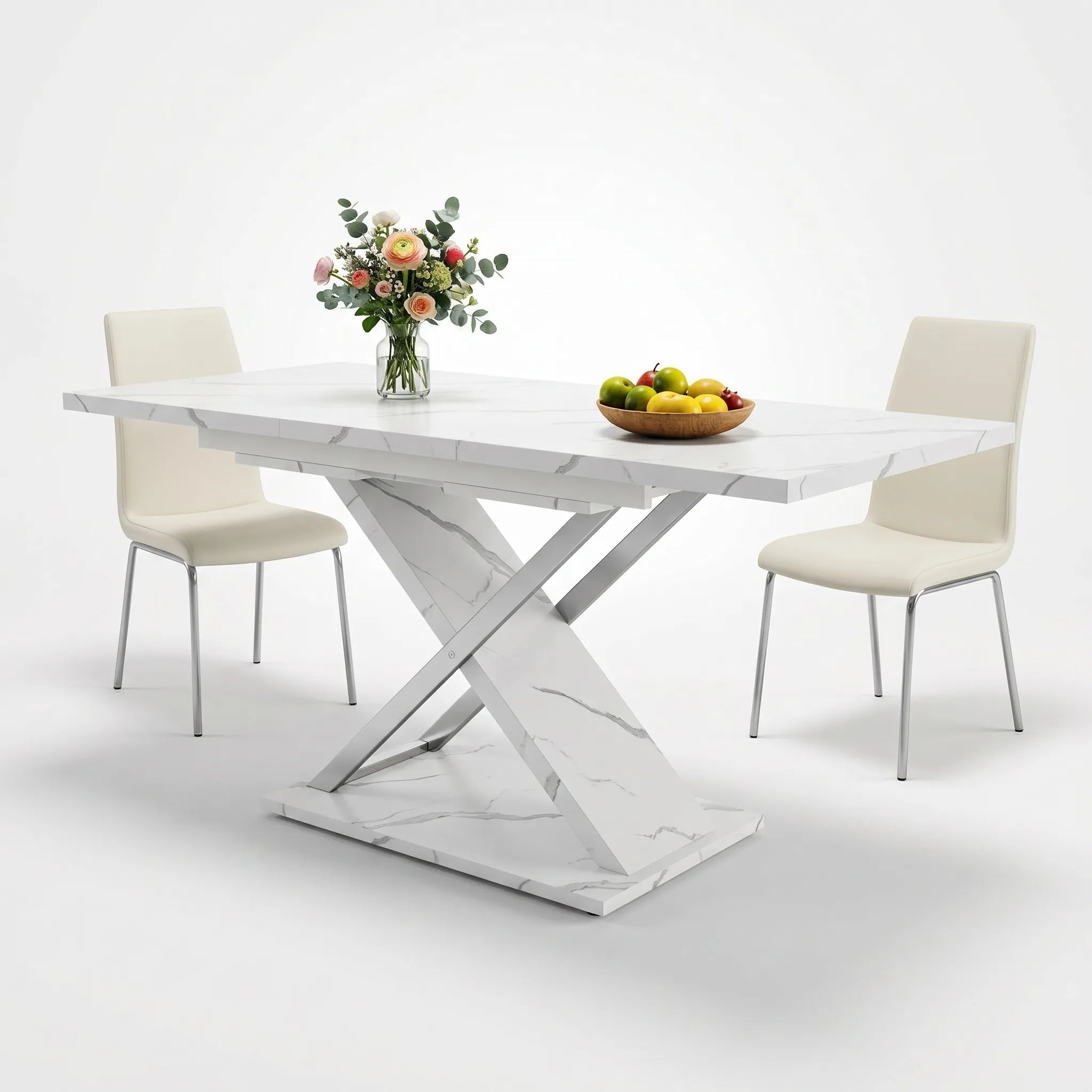 Table à manger extensible effet marbre Frostane